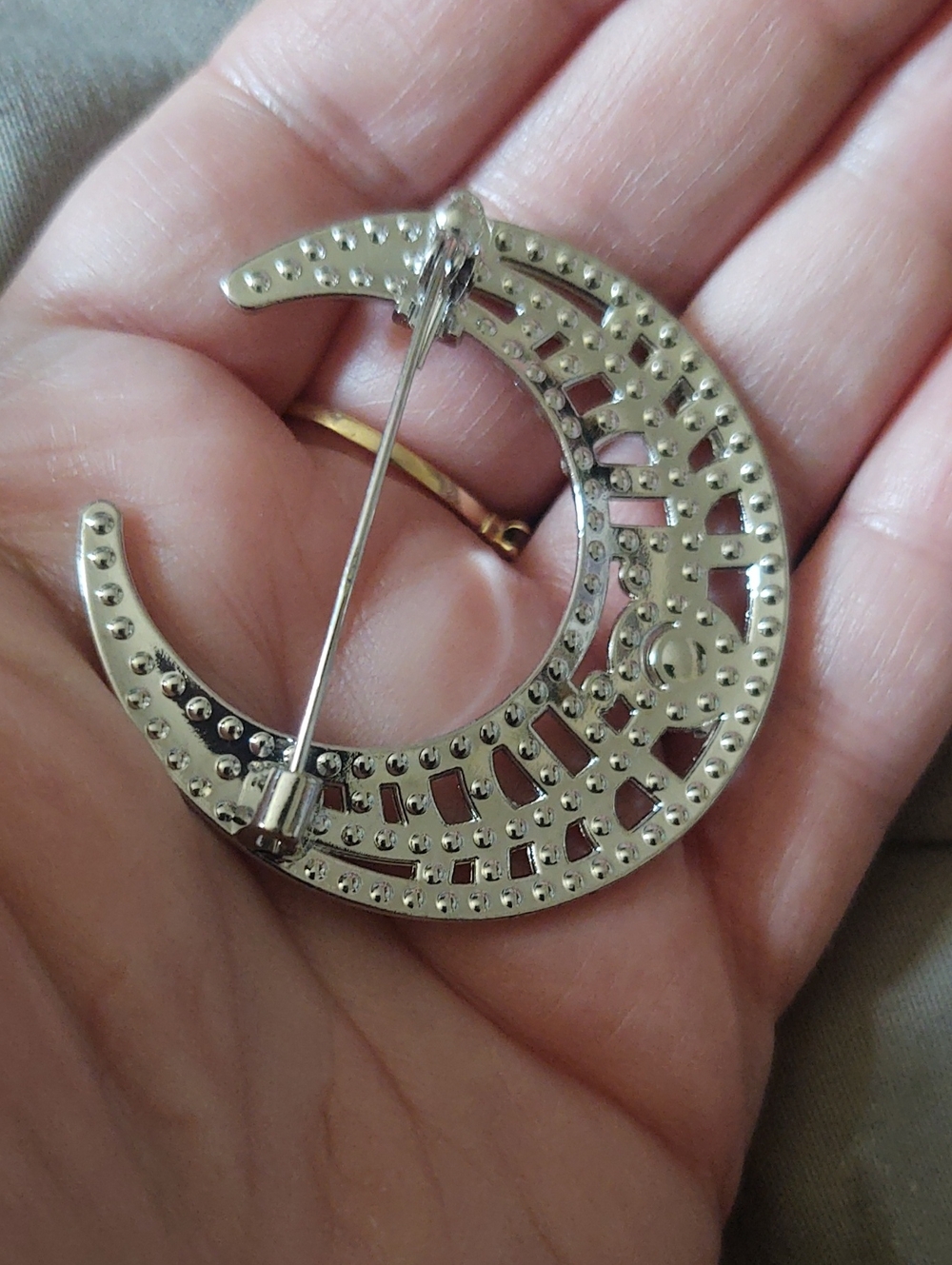 Crescent Moon Rhinestone Brooch - Picture 3 of 4